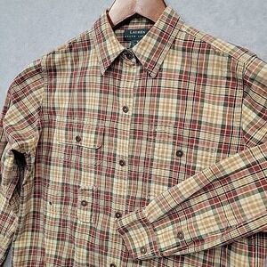 LAUREN RALPH LAUREN Women's Size S Snap Up Long Sleeve Shirt Top Plaid Cotton